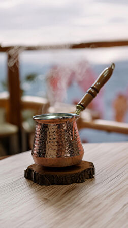 Börte Store Osmanlı Motifli, Ahşap Saplı, Bakır Kahve Cezvesi 4 Kişilik