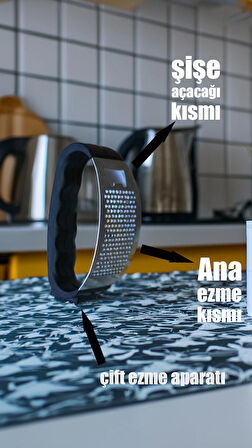  Börte Store Şişe Açacaklı, Çift Ezme Aparatlı Sarımsak Zencefil Ezici