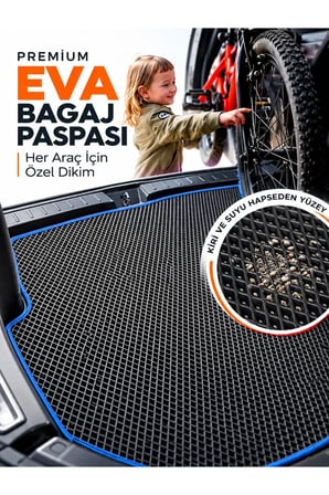 e-biz TOGG T10F (2025-2027) Uyumlu EVA Oto Paspas Bagaj Paspası Dahil Metal Topukluklu Siyah-Mavi