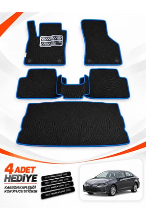e-biz TOYOTA COROLLA-HYBRİD-SEDAN (2019-2026) Uyumlu EVA Oto Paspas Bagaj Paspası Dahil Siyah-Mavi