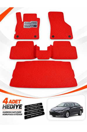 e-biz TOYOTA COROLLA-HYBRİD-SEDAN (2019-2026) Uyumlu EVA Oto Paspas Bagaj Paspası Dahil Kırmızı