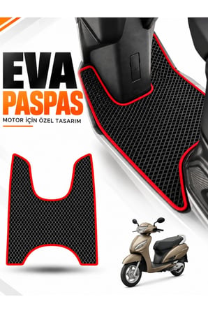 e-biz HONDA ACTİVA Uyumlu EVA Motosiklet Paspası Scooter Ayak Paspası Motora Özel Siyah-Kırmızı