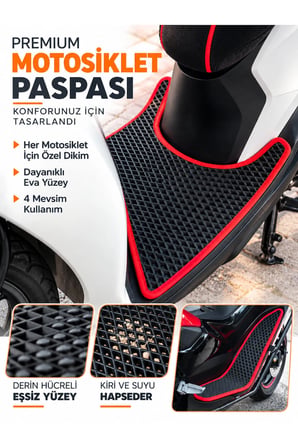 e-biz HONDA ACTİVA Uyumlu EVA Motosiklet Paspası Scooter Ayak Paspası Motora Özel Siyah-Kırmızı