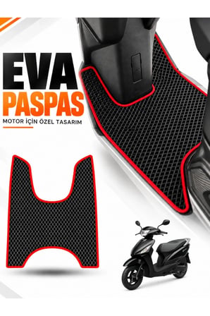 e-biz HONDA DİO Uyumlu EVA Motosiklet Paspası Scooter Ayak Paspası Motora Özel Siyah-Kırmızı