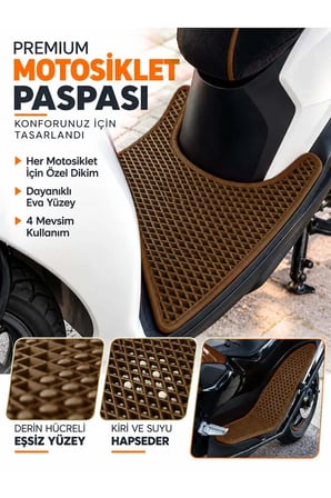 e-biz HONDA SH 125 Uyumlu EVA Motosiklet Paspası Scooter Ayak Paspası Motora Özel Kahverengi