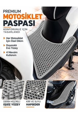 e-biz MOTLUX CEO Uyumlu EVA Motosiklet Paspası Scooter Ayak Paspası Motora Özel Açık Gri