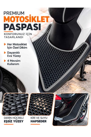 e-biz RKS WİKED 125 Uyumlu EVA Motosiklet Paspası Scooter Ayak Paspası Motora Özel Siyah-Gri
