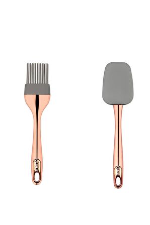 2'li Set Rose Gold Kaplamalı Silikon Yumurta Fırçası Ve Spatula Seti 25 Cm