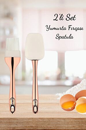 2'li Set Rose Gold Kaplamalı Silikon Yumurta Fırçası Ve Spatula Seti 25 Cm