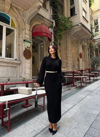 Özel Dokulu Uzun Triko Elbise