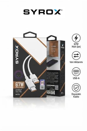 M67TK 67W High Speed Hızlı Şarj ve Data Kablosu, USB-A to Type-C Dayanıklı Kablo - Beyaz