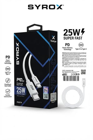 PD25TK 25W Hızlı Şarj ve Data Kablosu, Type-C to Type-C - Beyaz