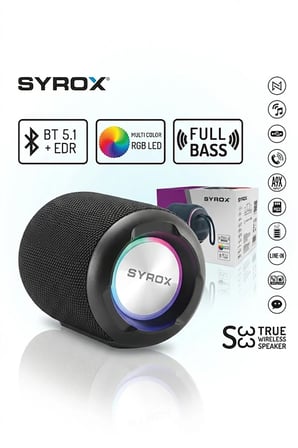 S33 Bluetooth 5.1 Hoparlör, Multi Color RGB Led Işıklı, Full Bass ve TWS Taşınabilir Ses Sistemi - Siyah