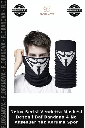 Delux Serisi Vendetta Maskesi Desenli Baf Bandana 4 No Aksesuar Yüz Koruma Spor