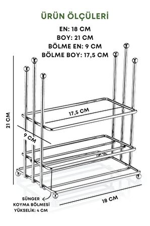 İnci 2 Bölmeli Çok Amaçlı Gümüş Metal Stand Düzenleyici Organizer- Sıvı Sabunluk- Yağdanlık Standı