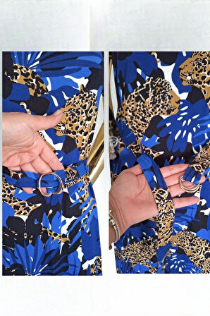 #KAREN MİLLEN VİSKON LEOPAR ANİMAL BASKILI MAVİ SİYAH KAHVE #esnek #mavi #elbise