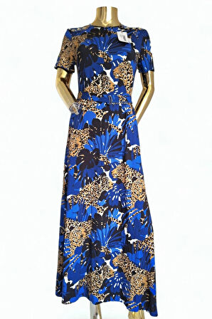 #KAREN MİLLEN VİSKON LEOPAR ANİMAL BASKILI MAVİ SİYAH KAHVE #esnek #mavi #elbise