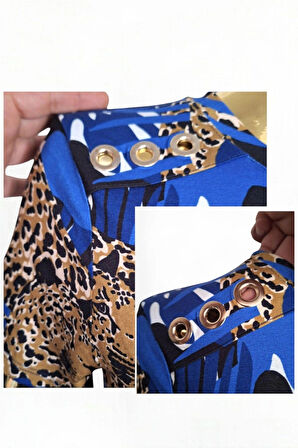 #KAREN MİLLEN VİSKON LEOPAR ANİMAL BASKILI MAVİ SİYAH KAHVE #esnek #mavi #elbise