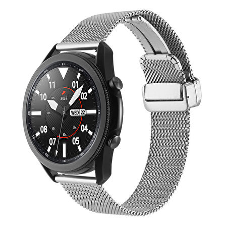 Samsung Galaxy Watch 46mm / Galaxy Watch 3 45mm / Gear S3 İçin Oto Klipsli Metal Örgü İşleme Kordon
