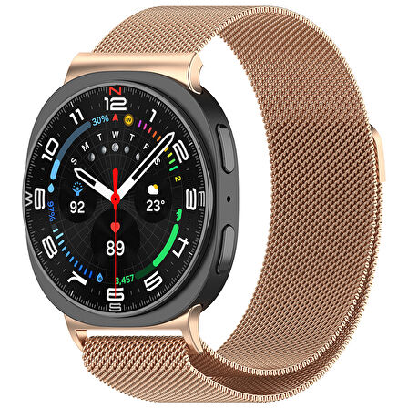 Samsung Galaxy Watch 8 40mm / 44mm / 46mm Classic Uyumlu Metal Tel Örgü İşlemeli Mıknatıslı Kordon