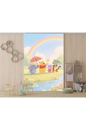 Gökkuşağı altında hayvanlar çocuk odası poster duvar kağıdı