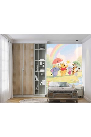 Gökkuşağı altında hayvanlar çocuk odası poster duvar kağıdı