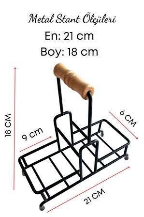 2 Bölmeli Çok Amaçlı Ahşap Kulplu Metal Stand Banyo Düzenleyici Organizer