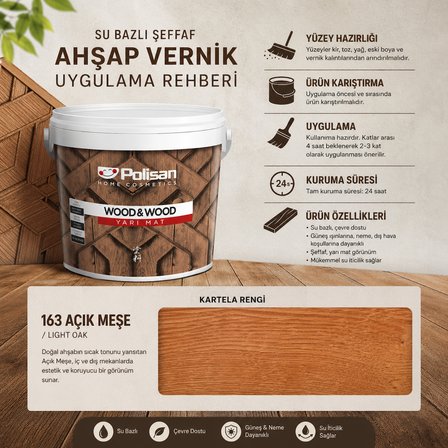 Polisan Wood&Wood Anti Aging Ahşap Verniği Yarı Mat Su Bazlı  Ahşap Boyası 2,5 LT