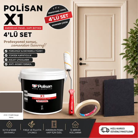 Polisan 4'Lü Set X1 Kokusuz Panel Kapı Boyası Amerikan Kapı 0.75 Lt/1Kg