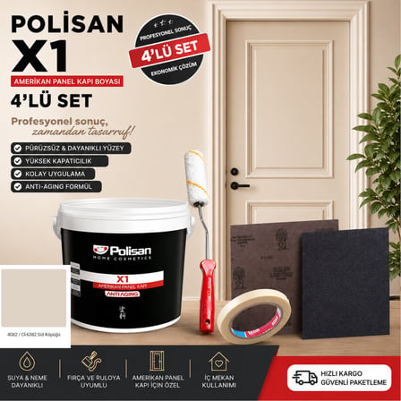 Polisan 4'Lü Set X1 Kokusuz Panel Kapı Boyası Amerikan Kapı 0.75 Lt/1Kg