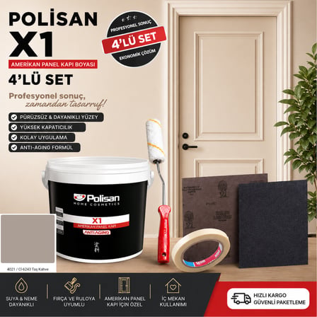 Polisan 4'Lü Set X1 Kokusuz Panel Kapı Boyası Amerikan Kapı 0.75 Lt/1Kg