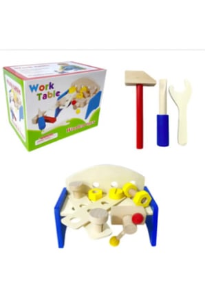 Hamaha Wooden Toys Mini Ahşap Tamir Masası + Mesakademi Oyun Seti Hediyeli