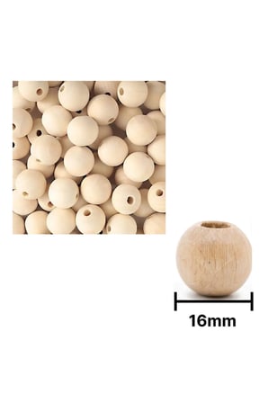 Esmay Ahşap Boncuk Krem Askılı 16mm Yuvarlak