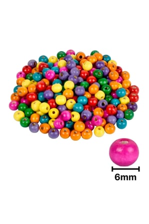 Ahşap Boncuk Renkli Askılı 6Mm Yuvarlak B0643