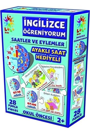 Laço Puzzle İngilizce Saatler ve Eylemler 28 Prç + Mesakademi Oyun Seti Hediyeli