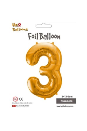 Kikajoy Rakam Folyo Balon 34" Altın 3