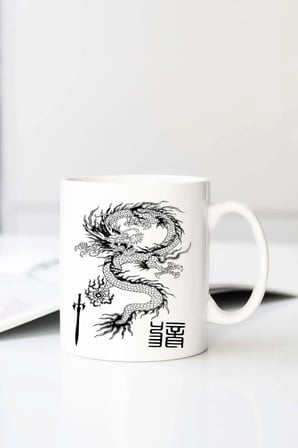Dragon Baskılı 330 ml Porselen Kupa Bardak (123457-4)