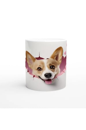 Tatlı Corgi Köpeği Kırık Duvar Efektli Baskılı Kupa Bardak