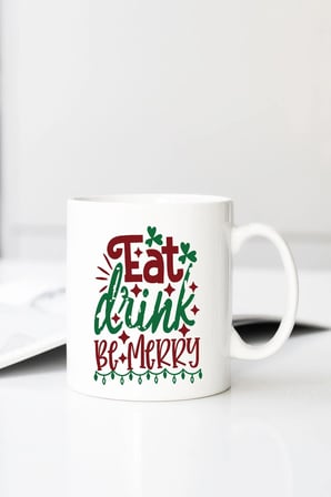 Eat Drink Be Merry 01 Baskılı 330 ml Porselen Kupa Bardak (123584_1)