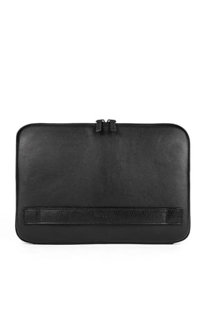 Crazy Siyah Naturel Hakiki Deri Macbook Air Pro 13 ve 13.3 İnç Laptop Kılıfı