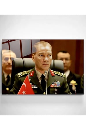 Atatürk Portresi - Yapay Zeka Tasarımlı Cam Tablo, Dekoratif Cam Tablo