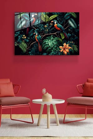Green Birds Cam Tablo, Dekoratif Cam Tablo