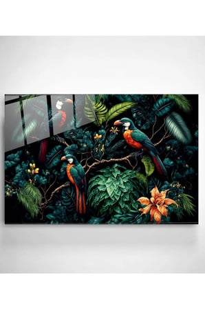 Green Birds Cam Tablo, Dekoratif Cam Tablo