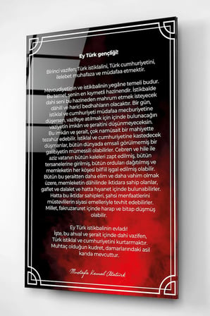 Atatürk'ün Gençliğe Hitabesi Cam Tablo, Dekoratif Cam Tablo