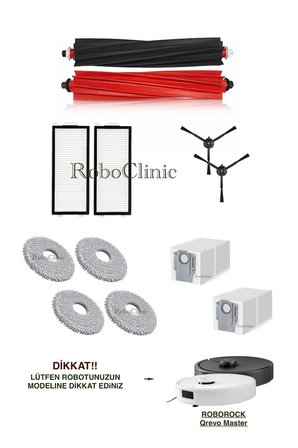 Roborock Qrevo Master Robot Süpürge Uyumlu Yedek Toz Torbası, Fırça, Filtre, Mop Paspas Seti 12 Parça
