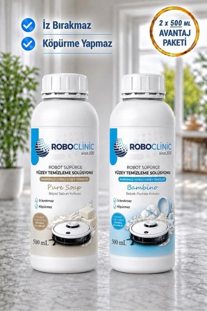 Roborock Robot Süpürgeler İle Uyumlu Deterjan Solüsyonu (SABUN-PUDRA Yüzey Temizliyecisi ) 500 ml 2 Adet
