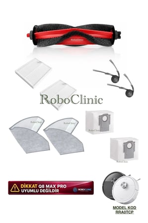 Roborock Q8 Plus RRA0TCP Robot Süpürge Uyumlu Yedek Toz Torba, Fırça, Filtre, Mop 9 Parça