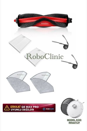 Roborock Q8 / Q8 Plus RRA0TCP Robot Süpürge Uyumlu Yedek Fırça, Filtre, Mop 7 Parça