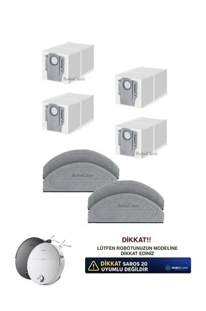 Roborock Saros 20 Sonic Robot Süpürge Uyumlu Yedek Toz Torba, Mop Paspas 8 Parça