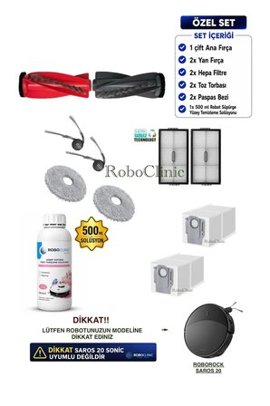 Roborock Saros 20 Robot Süpürge Uyumlu Özel Yedek Parça Aksesuar Seti.